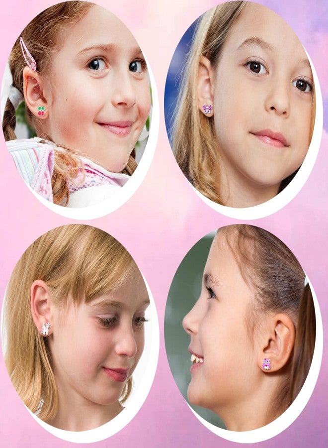 SYNLIN 15 Pairs Stud Earrings Set :12 Pairs Unique Cartoon Flat Back Earrings Girls & 3 Pairs Mini Hoops with Stainless Steel Posts and Screwback Earring for Kids(B) - Image 3